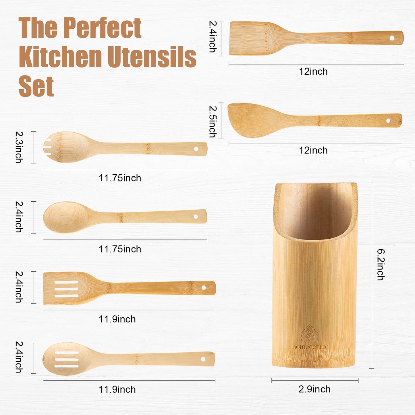 Wooden Spoons for Cooking 7-Piece - Kitchen Wooden Cooking Utensils Set with Holder Bamboo Wooden Spoons Spatula for Cooking Nonstick Bamboo Kitchen Utensil Set (7 Pcs)