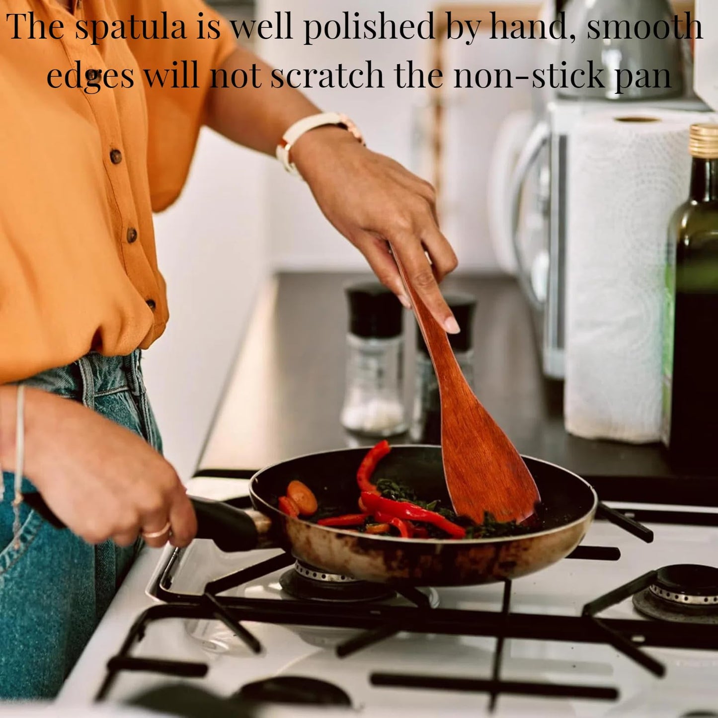 LorisArm 12.8-inch Cherry Wood Spatula 2 Pack, Long Handle Flat Wooden Spatula Cooking Utensils for Nonstick Cookware, Kitchen Spatula for Cooking Flipping, Serving, Scraping & Turning