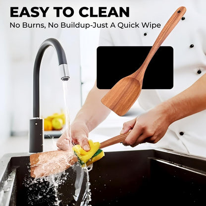 Vensure Wooden Spoons for Cooking 6 Pcs – Wooden Kitchen Utensils Set, Teak Wood Utensil Set – Comfortable Grip Non–Stick Wooden Cooking Utensil – Nonstick Natural and Healthy Kitchen Cookware