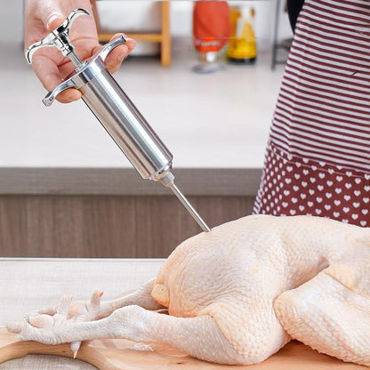 Marinade-Syringe-Stainless Meat Injector Syringe Set - Marinade Injector Syringe with 3 Professional Meat Injector Needles for BBQ Grill, Turkey Injector Syringe, Tender Meat for Smoker & Brisket