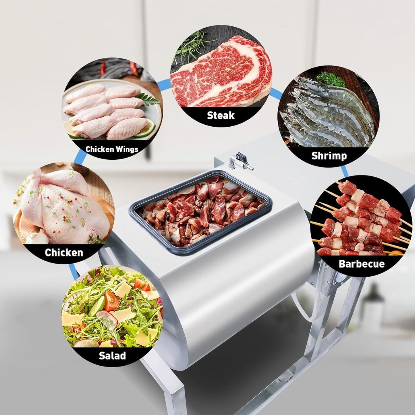 Meat & Vegetable Vacuum Tumbler Marinating Machine, Meat Tumbler Marinator w/Bidirectional Rotation & 3-Speed Control, Stainless Steel Food-Grade Tumbling Marinator 1-99 Minutes