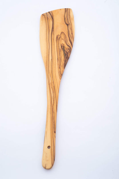 Handcrafted Olive Wood Cooking Spoon & Spatula (12 Inch Set of 2 Pieces) Carved by Talented Artists in Bethlehem, Practical Wooden Utensils Last for So Long, Resistant of Scratch