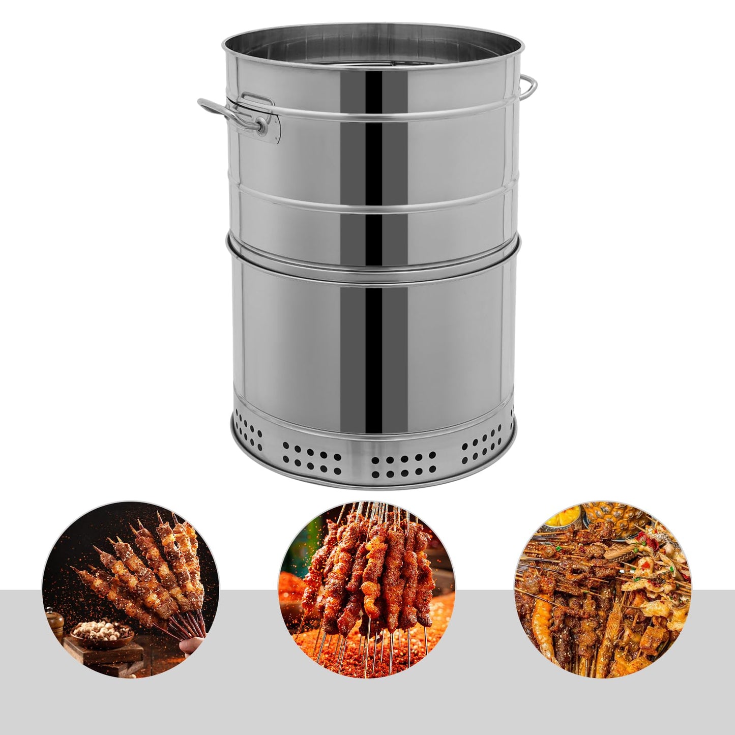 Stainless BBQ Grill Barrel, Large Portable Charcoal Grills with 50 Skewers Vertical Charcoal Smoker Grill Barrel for Outdoor Cooking and BBQ Camping Backyard 932F° (20.87 * 25.98in)