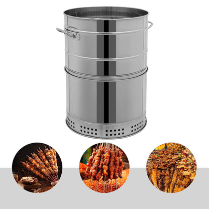 Stainless BBQ Grill Barrel, Large Portable Charcoal Grills with 50 Skewers Vertical Charcoal Smoker Grill Barrel for Outdoor Cooking and BBQ Camping Backyard 932F° (20.87 * 25.98in)