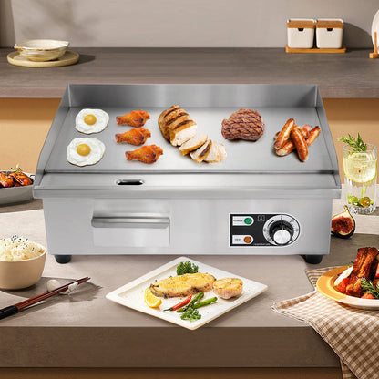WICHEMI Commercial Electric Griddle 22" 3000W Flat Top Grill Countertop Griddle Stainless Steel Teppanyaki Grill w/Iron Cooking Plate for Restaurant Kitchen, 110V