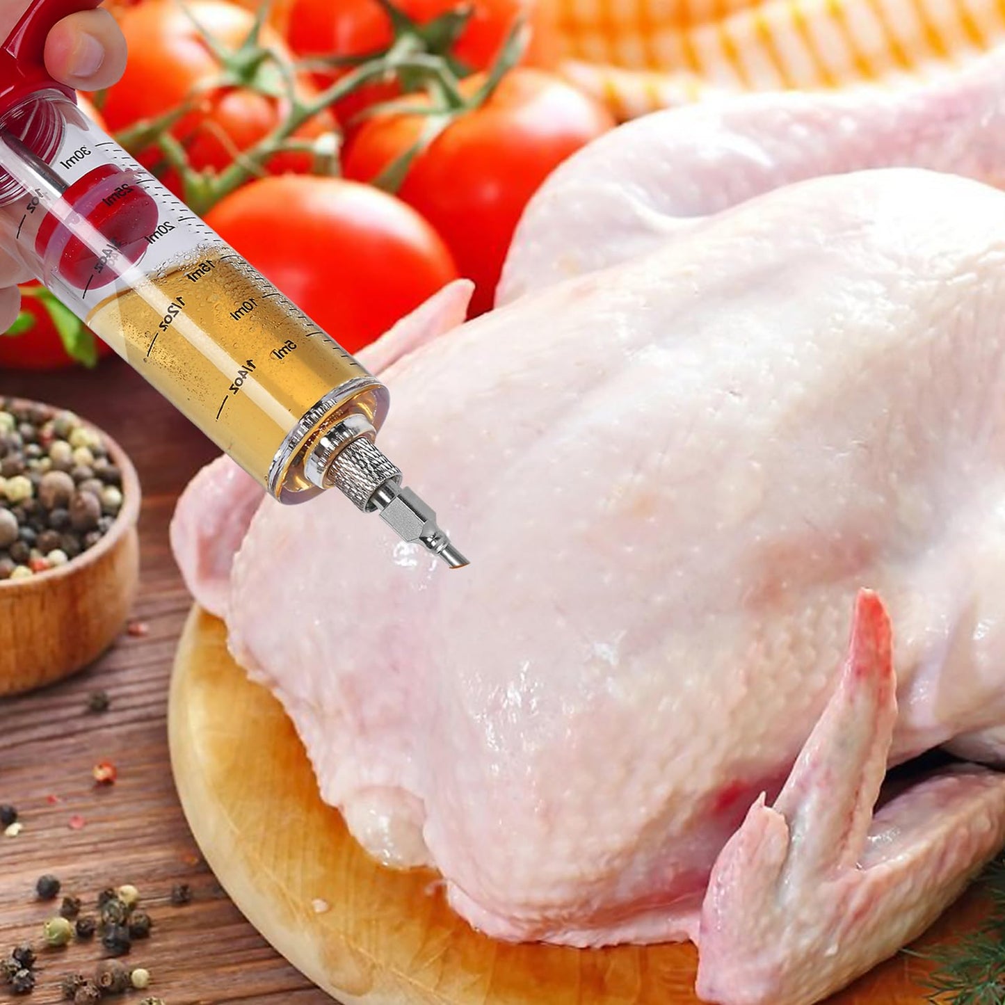 Turkey Injector Syringe - 3 Marinade Injector Needles, 1oz Meat Injector Syringe, Include 5- Hole Needle, Premium Portable Meat Injector Kit with Black Oil Brush & Cleaning Brush, Easy to Use & Clean