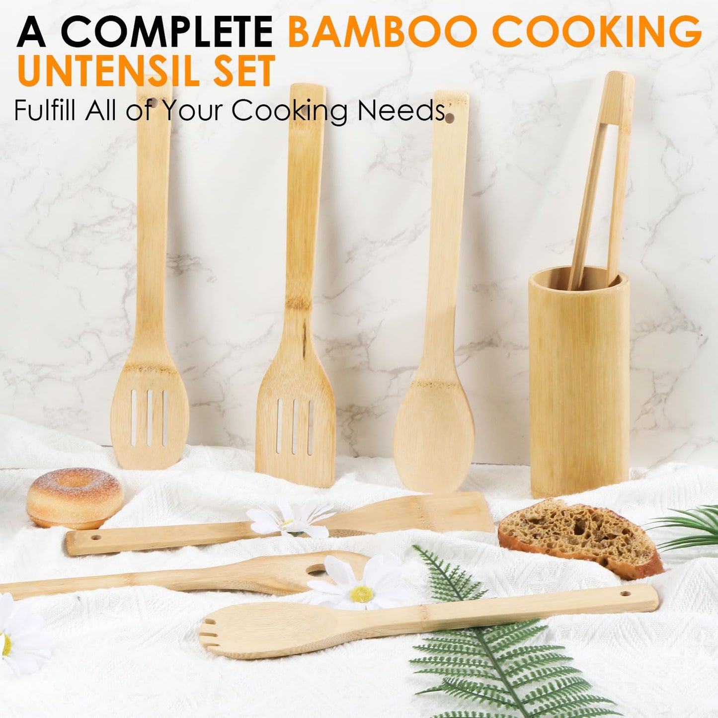 Bamboo Wooden Spoons for Cooking 8Pcs, Wooden Cooking Utensils Sets, Wooden Kitchen Bamboo Utensil Set, Spatula for Cooking, Wood Spatula, Wood Utensils kitchen essentials