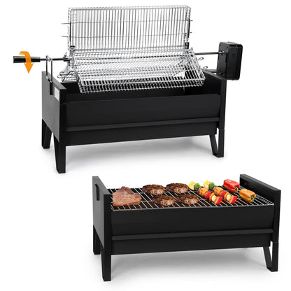 Onlyfire 2 IN 1 Charcoal Grill Rotisserie Kit with 3 Stainless Steel Rotating Baskets and 24 In Grill Grate, Auto Swivel BBQ Roasting Machine for Outdoor Patio Backyard Barbecue, GS304