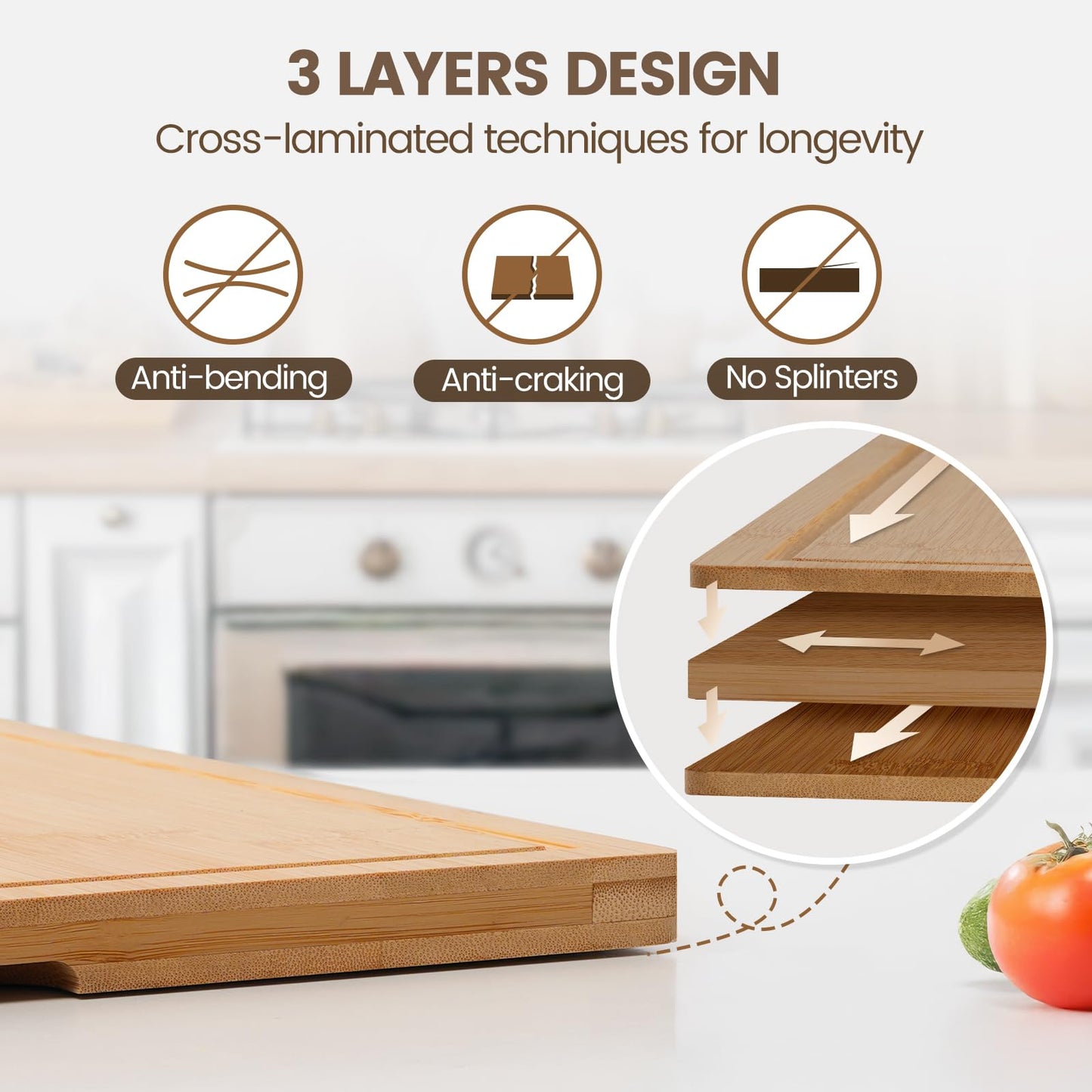 Kikcoin Bamboo Cutting Boards for Kitchen, Extra Large Wood Cutting Board with Rotating Kickstand & Juice Groove, Wooden Chopping Board for Meats Veges Fruits, Heavy Duty Serving Tray, 17 x 11.3 inch