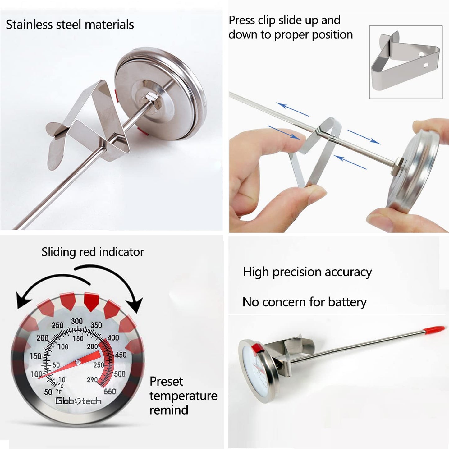 Meat Candy Deep Fry Thermometer 2" Dial Thermometers 12" Long Stainless Steel Stem for Cooking, Grill, Turkey (2PC Waterproof)