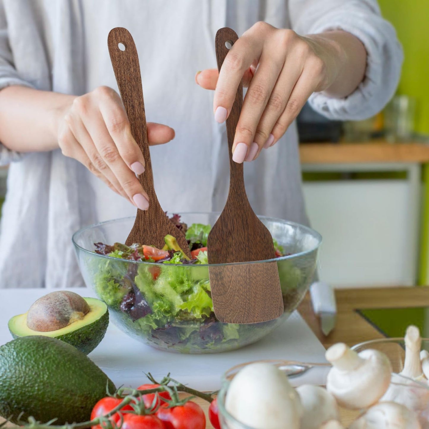 2Pcs Wooden Spatula for Cooking, 12'' Long Handle Nonstick Turner Acacia Natural Teak Wood Flat Spatulas Handmade Non Toxic Cooking Spurtle Utensils for Kitchen Gifts, Cooking Eggs, Fish, Pancakes