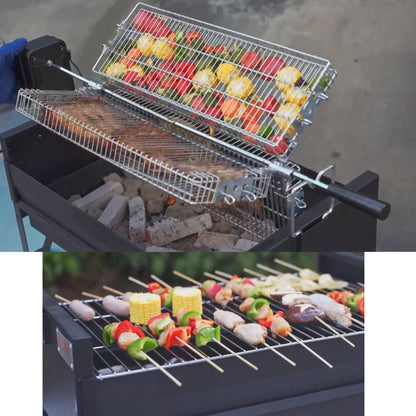 Onlyfire 2 IN 1 Charcoal Grill Rotisserie Kit with 3 Stainless Steel Rotating Baskets and 24 In Grill Grate, Auto Swivel BBQ Roasting Machine for Outdoor Patio Backyard Barbecue, GS304