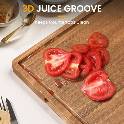 Wood Cutting Boards for Kitchen, 17x12 Inch Butcher Block with Deep Juice Grooves & Non-Slip Handle Reversible Chopping Board for Meat Cheese Vegetables