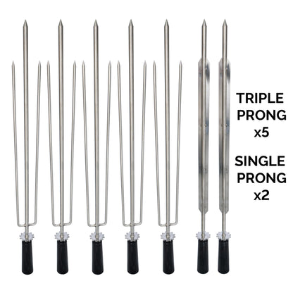 Bacana Grills All-in-One Brazilian BBQ Grill - 7 skewers - Churrasco - Multi Rotisserie - Stainless Steel - Portable Wood Fire & Charcoal Gaucho Churrasqueira Chicken Grill