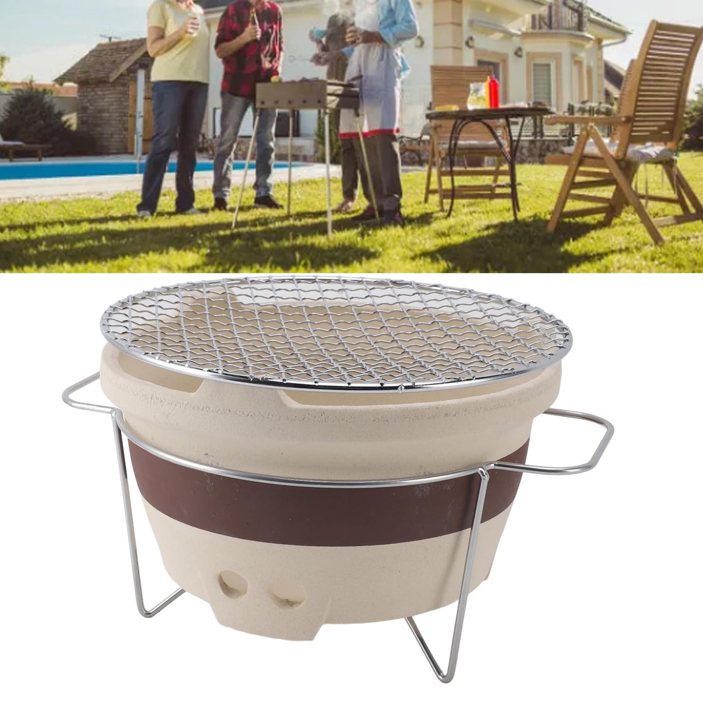 Generic Yakitori Grill, Table Top Charcoal Grill Konro Grill Korean Bbq Grill Clay Charcoal Stove Clay Grilling Tea Making Stove for Outdoor Barbecues Camping Traveling, 9.45x9.45x5.71in, #211