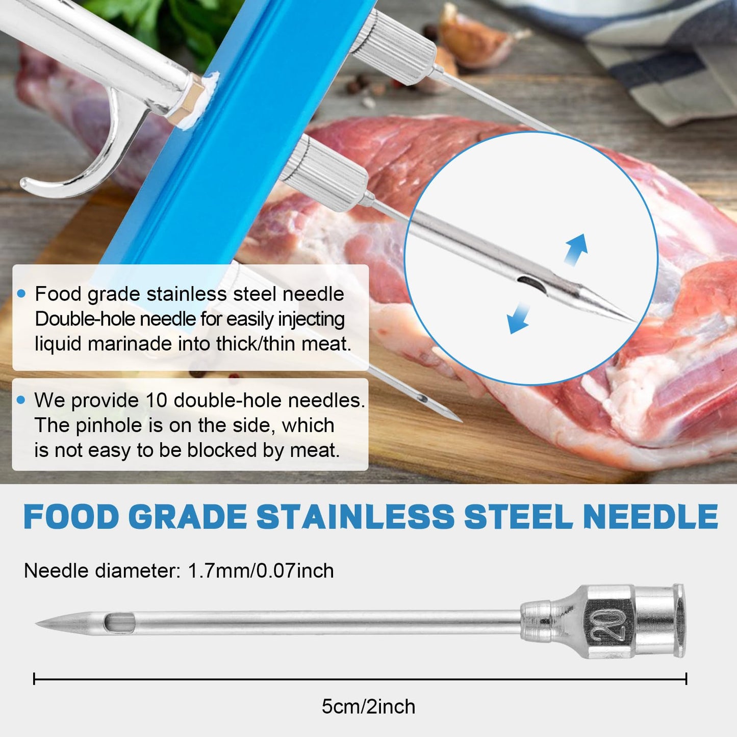 Electric Meat Injector Gun Pump with Hose, Stainless Steel Electric Marinade Injector 50W Meat Syringe Single Gun with 10 Needles for Roast Turkey, Pork, Beef (Three Needle)