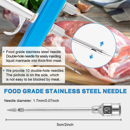 Electric Meat Injector Gun Pump with Hose, Stainless Steel Electric Marinade Injector 50W Meat Syringe Single Gun with 10 Needles for Roast Turkey, Pork, Beef (Three Needle)