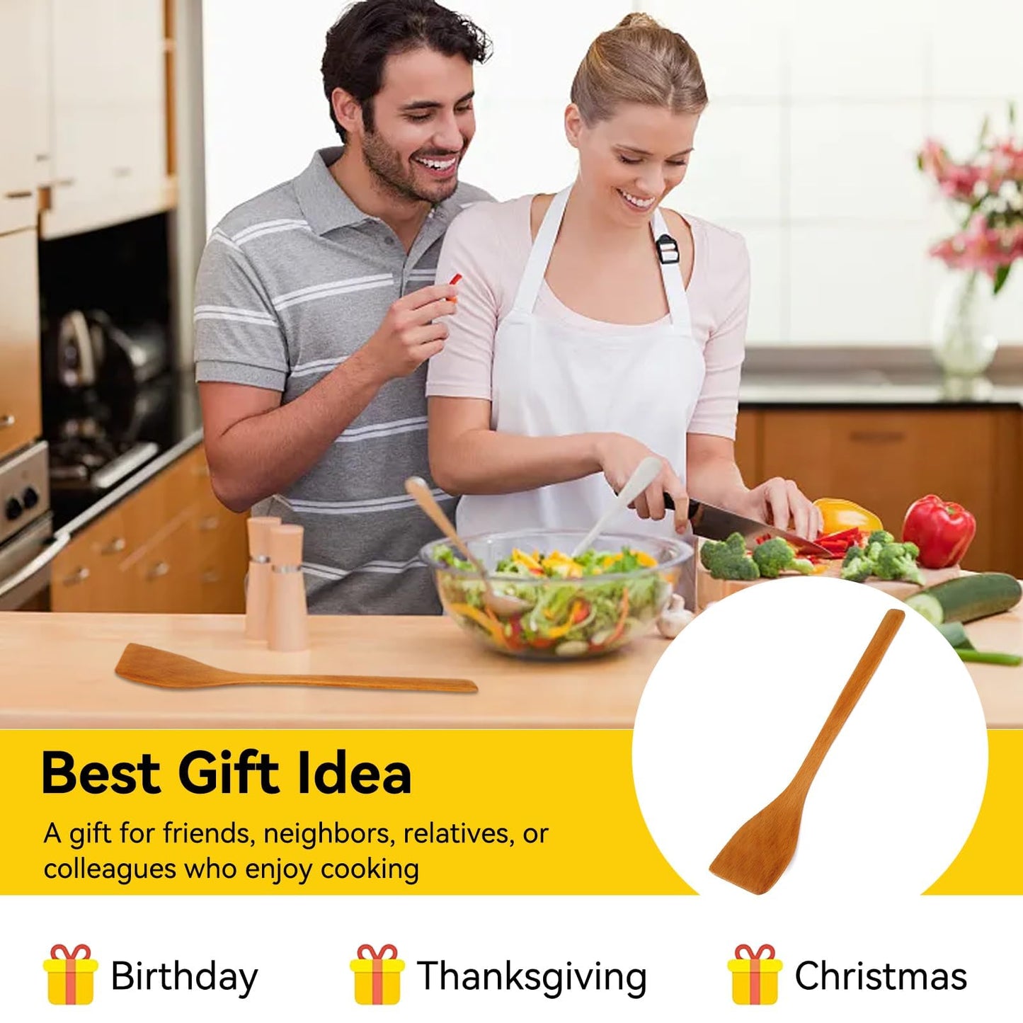 Wooden Spatula for Cooking, 9.7in Small Flat Frying Spatula Turner Wooden Cooking Utensils Flat for Nonstick Cookware Wok Accessories(Light Wood Color)