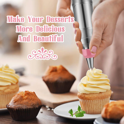 Ziliny 3 Sets Dessert Decorating Syringe Set, Cupcake Frosting Filling Injector with 6 Icing Nozzles 1 Nozzle Connector 3 Cream Scrapers Icing Tool, Cake Decorating Kit, Main Stainless Steel Design