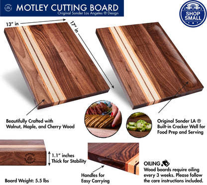 Sonder Los Angeles, Large Walnut/Cherry/Maple Wood Cutting Board for Kitchen, Charcuterie Wooden Board, Sorting Compartment, Reversible 17x13x1.1 in (Gift Box Included)