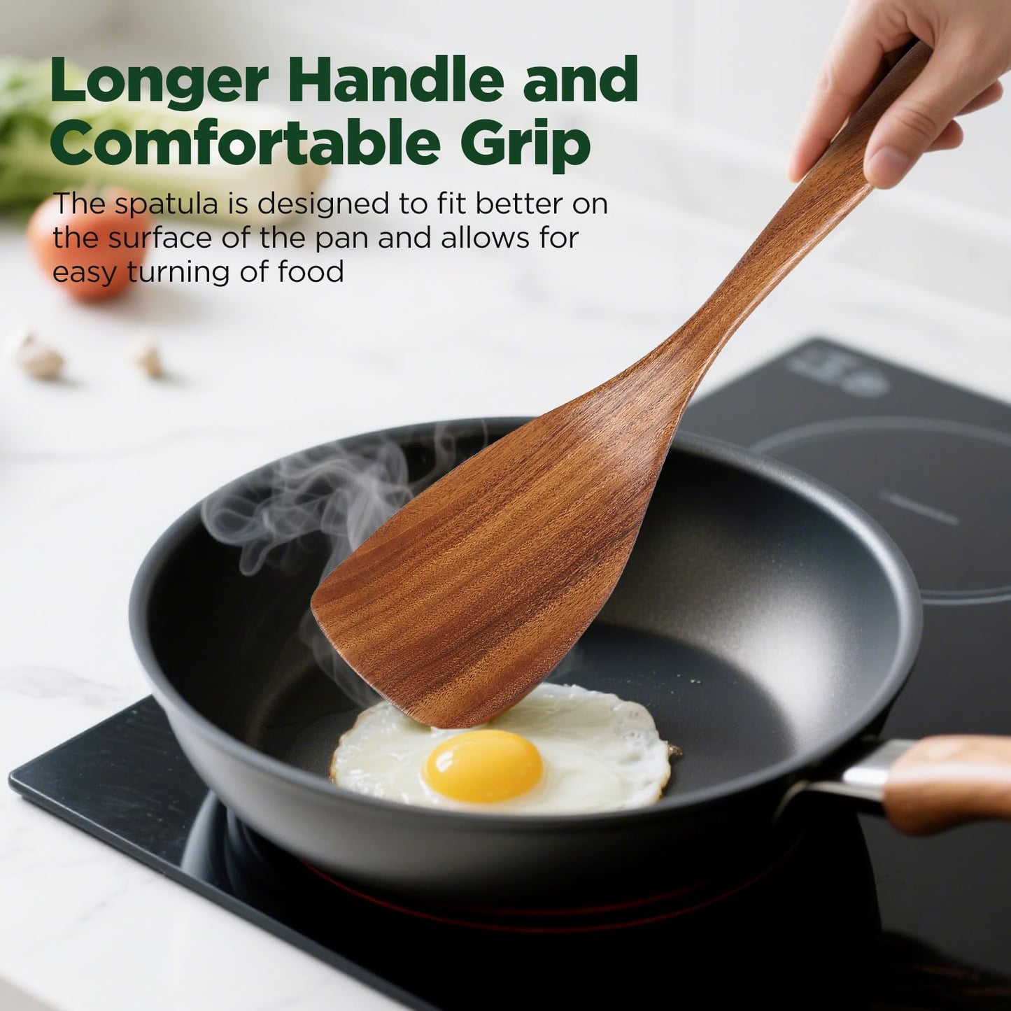 ANBUY Wooden Spatula for Cooking, Flat Wooden Turner Set, Non Scratch Slotted Frying Spatula Set for Nonstick Pans, Non Toxic Wood Spatulas for Kitchen Use, 2 Piece Utensil Set