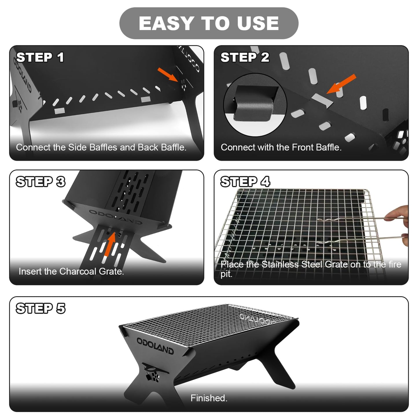 Odoland Camping Campfire Grill, Portable Folding Charcoal Grills, Backpacking BBQ Grill, Heavy Duty Firepit Grill with Carry Bag for Outdoor Cooking, Bonfire, Patio, Backyard