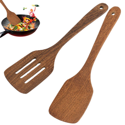 2pcs Wooden Spatula Wood Long Handle Flat Frying Turner Nonstick Flat Frying Spatulas Cooking Spurtle Utensils for kitchen use(COLOR:natural)