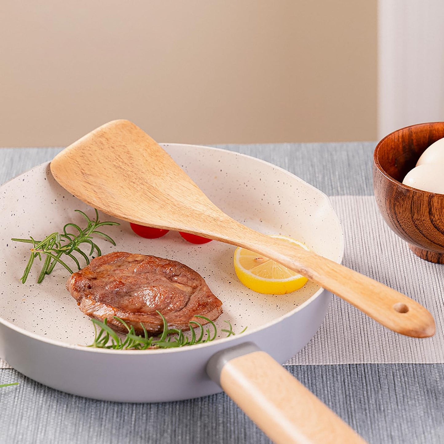 2 Pcs Wooden Spatula Set - Acacia Wood Non-Stick Kitchen Utensils with Long Handle - Solid & Slotted Spatulas for Cooking, Baking - Smooth Finish, Handmade Wooden Spoons