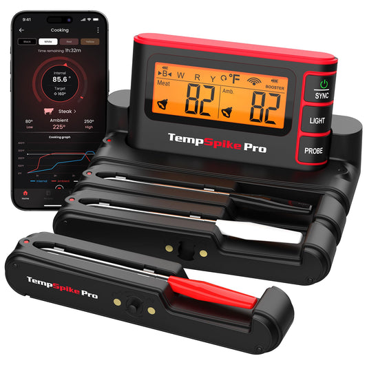 TempSpike Wireless Meat Thermometer Digital with App, WiFi & Bluetooth BBQ Grill Thermometer with High Precision, Waterproof & Heat-Resistant Probes, Rechargeable Base with Display for BBQ Smoker Oven