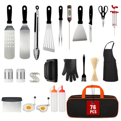 Yewkoisl 76PCS Griddle Accessories Kit – Flat Top Grill Tools Set with Spatulas, Scraper, Thermometer & Storage Bag – Outdoor Cooking Utensils for Camping, Hibachi, Tailgating & Backyard BBQ