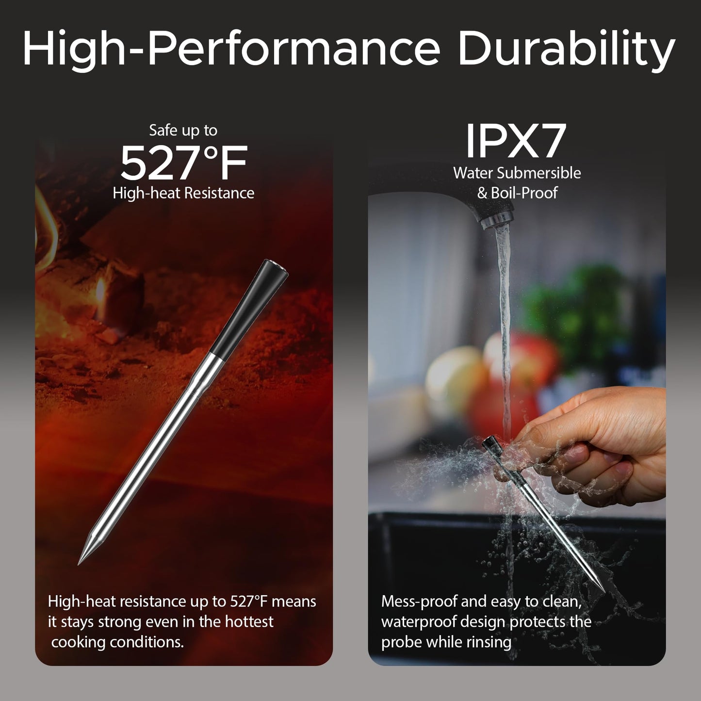 CulinaTech 700FT Wireless Meat Thermometer with LCD Screen, Digital Cooking Food Thermometer for Beef Lamb Turkey, Dual Sensor Measures Internal & Ambient Temp