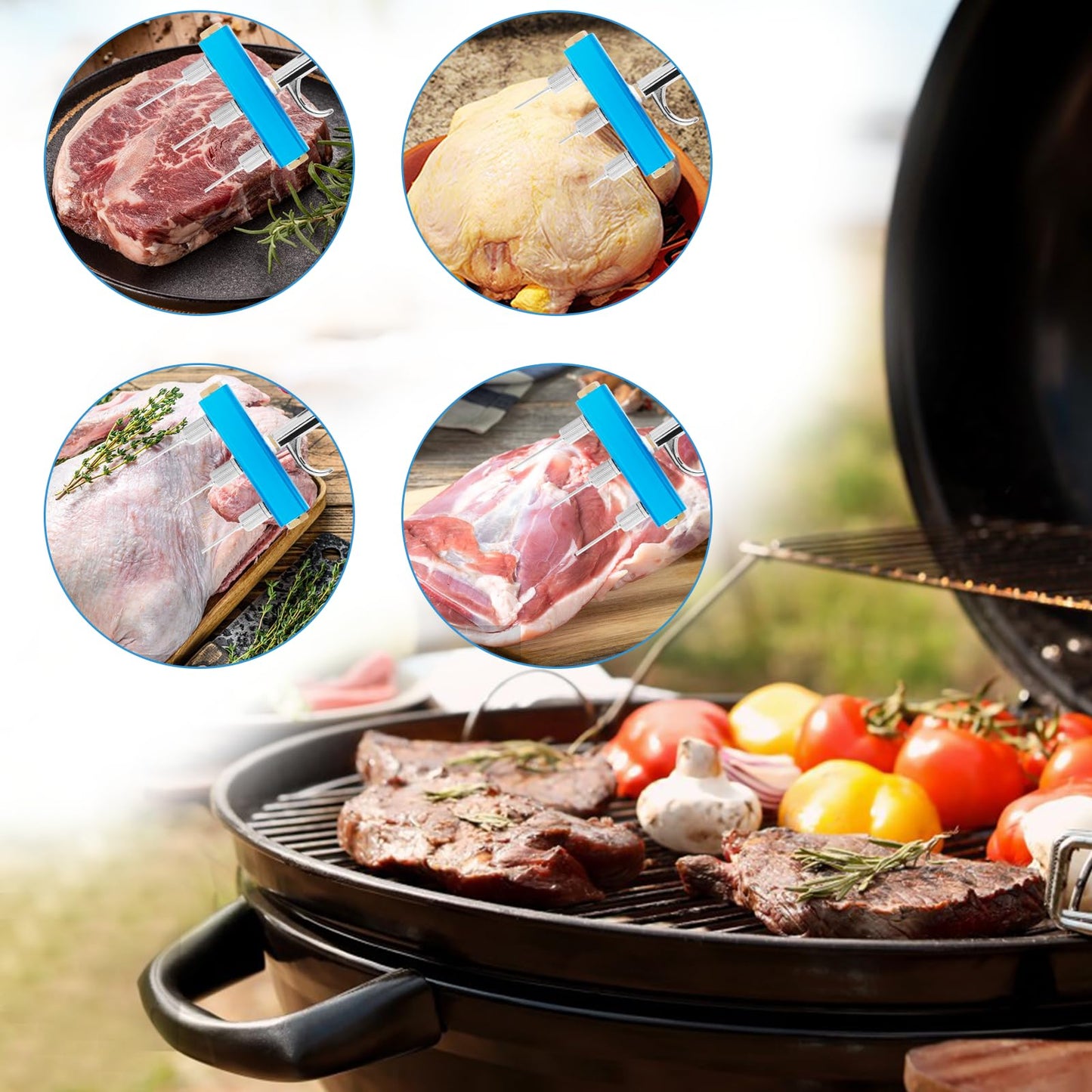 Electric Meat Injector Gun Pump with Hose, Stainless Steel Electric Marinade Injector 50W Meat Syringe Single Gun with 10 Needles for Roast Turkey, Pork, Beef (Three Needle)