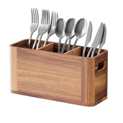 Yaoyiizy Silverware Holder, Acacia Wood Utensil Holder for Party, Silverware Organizer Countertop, Picnic Caddy for Party, Countertop, Camping