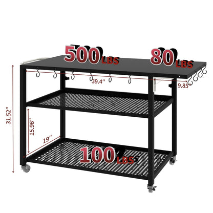 LERIKA Outdoor Grill Cart, 580lb Dining Cart Table with 3 Shelf, Stainless Steel Cart with Lockable Wheels