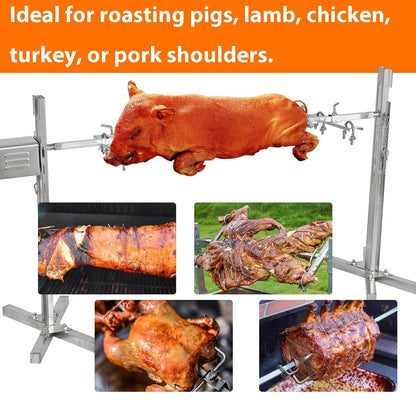iMeshbean 220lbs Rotisserie Grill Kit, Electric Pig Spit Rotisserie Grill with 45W Motor,Stainless Steel Spit Roaster Stand for Roasting Pig Lamb Turkey Chicken & Whole Animals,Height Adjustable