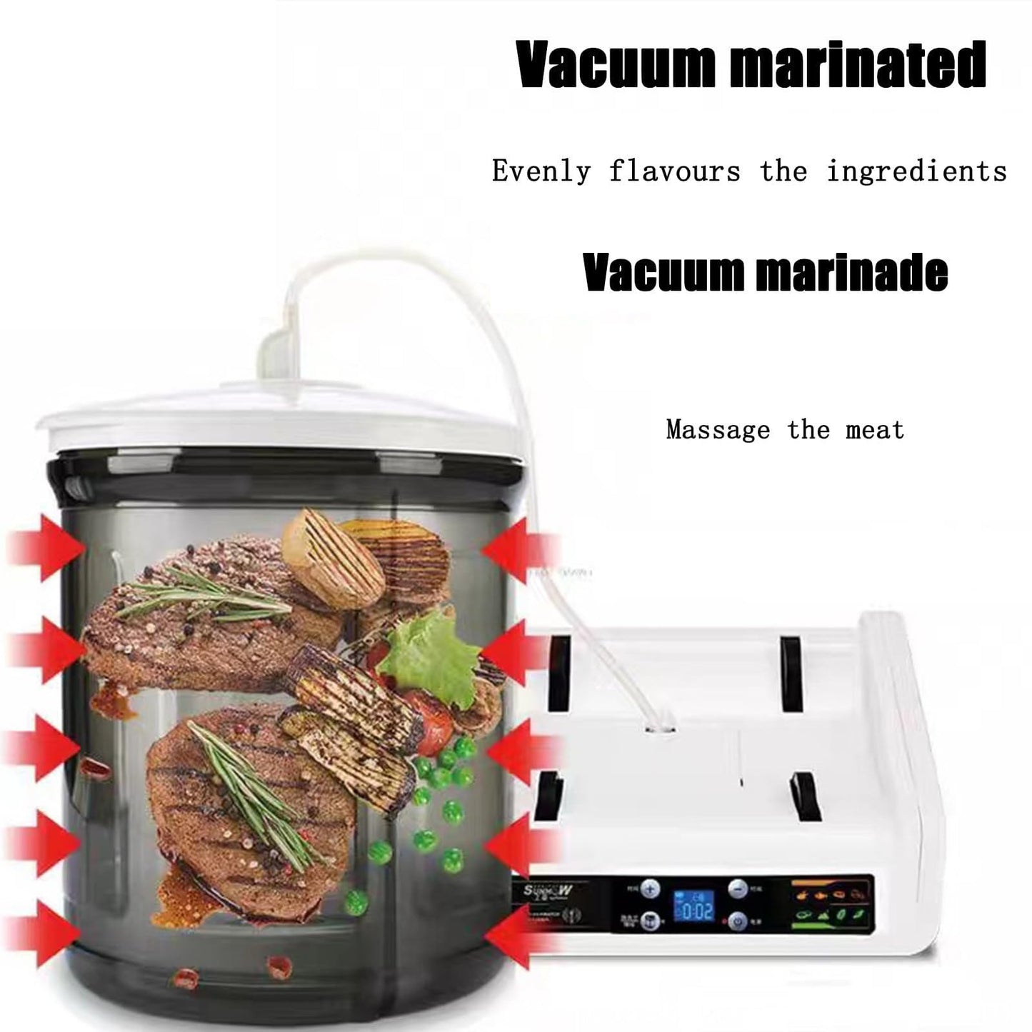 ZZBSOD Commercial Vacuum Tumbler Marinating Machine for Meat&Vegetable,7l Large Capacity Pickling Barrel & 0-10h Timer Setting,for Beef Pork Mutton Chicken