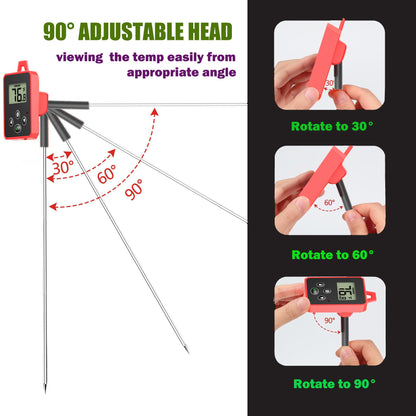 Digital Candy Thermometer with Pot Clip,Alarm Function,10'' Long Probe,Rotatable Display, Programmable Instant Read Food Candy Thermometer for Candy Making,Candle Smoker, Oil Cooking