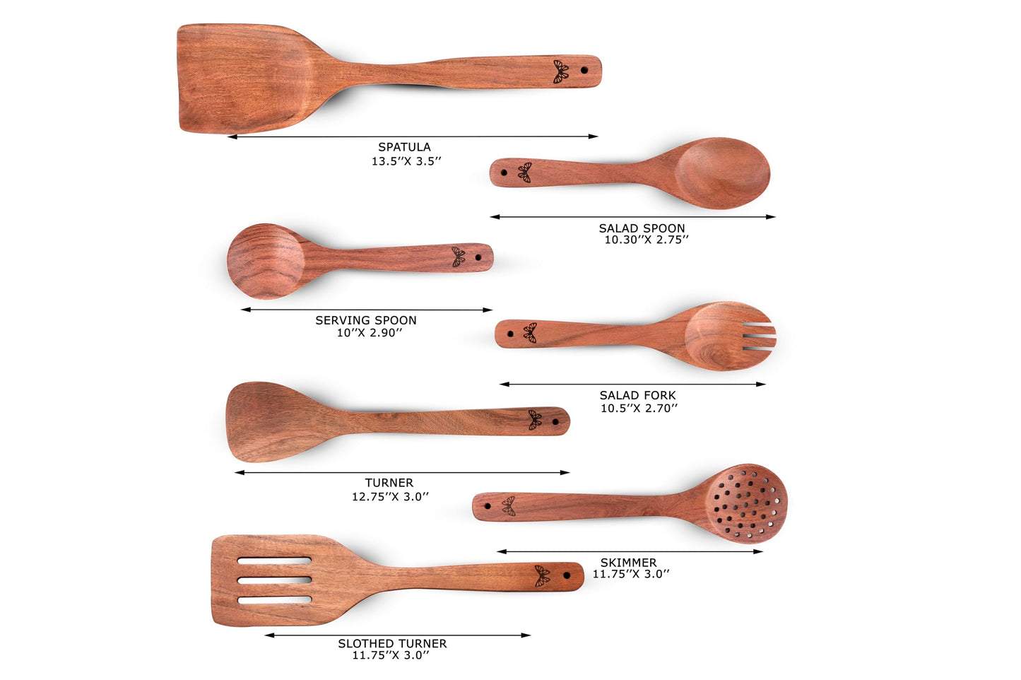 Wooden Kitchen Cooking Utensils Set | 9 Piece Spatula Set with Spoon Rest, Holder & 7 Hooks | Acacia Wood Non Toxic Serving Spoons