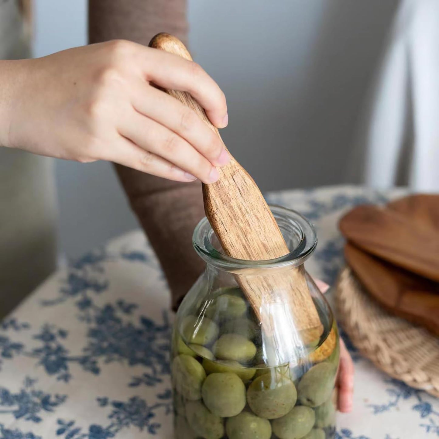 Wooden Spatula for Sourdough Mixing, Cooking, and Baking - Teak Kitchen Utensil, Stirring Stick, and Scraper for Bread, Jars, and Nonstick Cookware, Natural Wooden Spurtle for Kitchen Tools