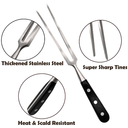 BOHK Heavy Duty Stainless Steel Carving Fork 11.6 Inch BBQ Meat Fork & Serving Fork for Cooking Roasting Meat Shredding (POM Handle)