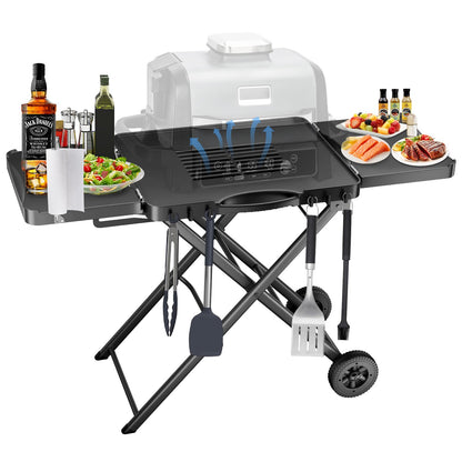 Portable Grill Cart for Ninja Woodfire OG700 OG800 OG900, Blackstone Griddle, for Weber Q100 Q200 Q300, Pizza Oven, Collapsible Grill Stand for Most Portable Grills, Large Surface Grill Trolley