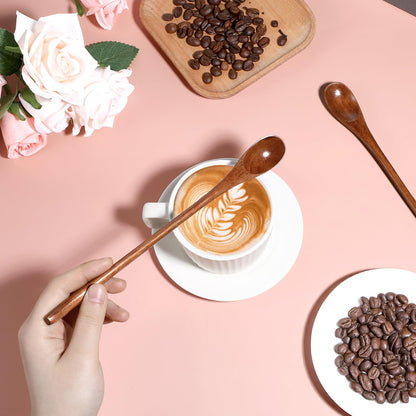 Piriuuo 2 Pcs Long Wooden Teaspoon, 9.25 Inch Honey Spoon Wooden Spoons for Honey Wood Coffee Spoon with Long Handle for Stirring Mixing (Brown)