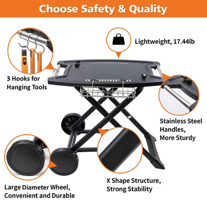 Portable Cart for Weber Q1200, Q1000, Q2200, Q2000, Q2400, Folding Cart for Outdoor BBQ，Portable Stand for Weber Q Series Gas Grills and Ninja Woodfire OG700 Series