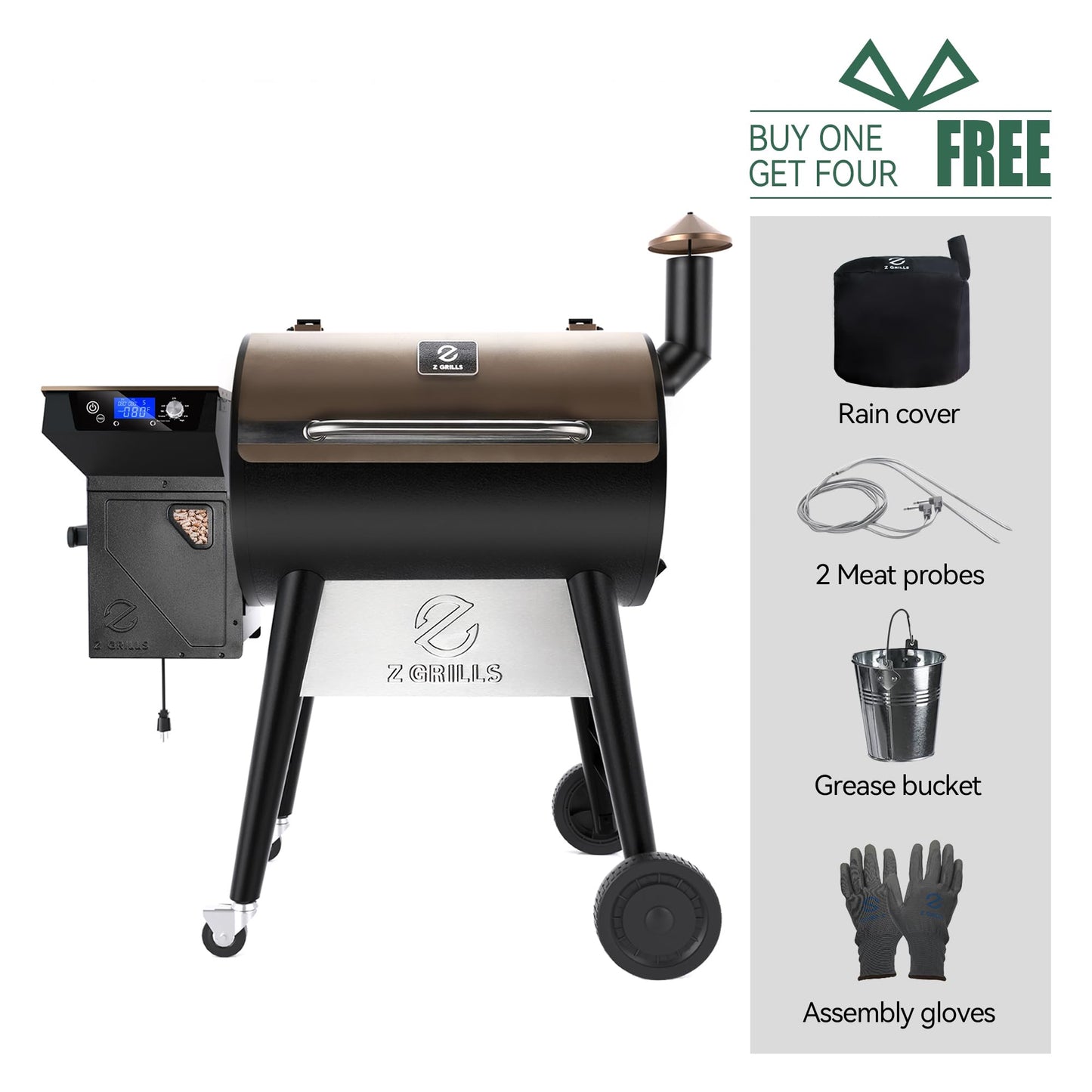 Z GRILLS Wood Pellet Grill Smoker with PID 2.1 Controller, 697 Cooking Area, Meat Probes, Rain Cover for Outdoor BBQ, 7002C