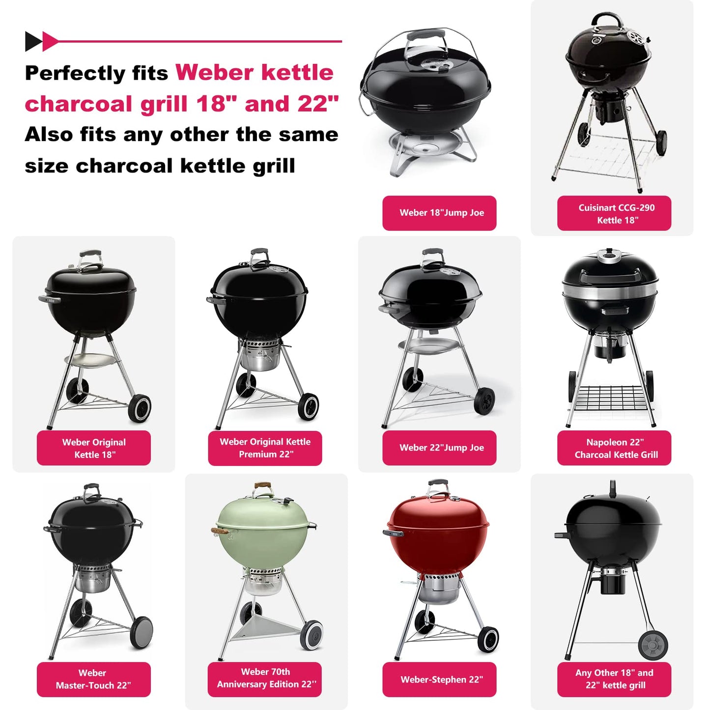 Grill Table for Weber 22" &18" Original Kettle, for Weber Grill Table, Stand Cart for JumboJoe Master-Touch Charcoal Outdoor Prep Performer Charcoal Accessories for Outside