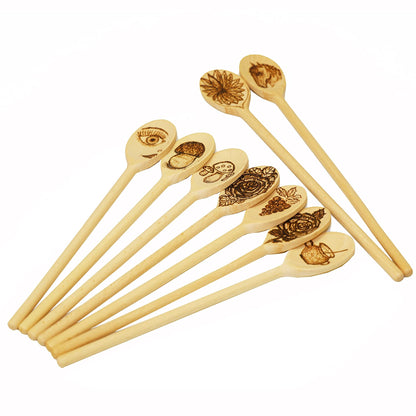 12 Inch Long Wooden Spoon Set by BICB | Natural Beechwood Mixing Spoons for Baking, Cooking & Stirring | Set of 6 Long Wooden Spoons | Cookware Sauce Spoons | Wood Mixing Spoon Set