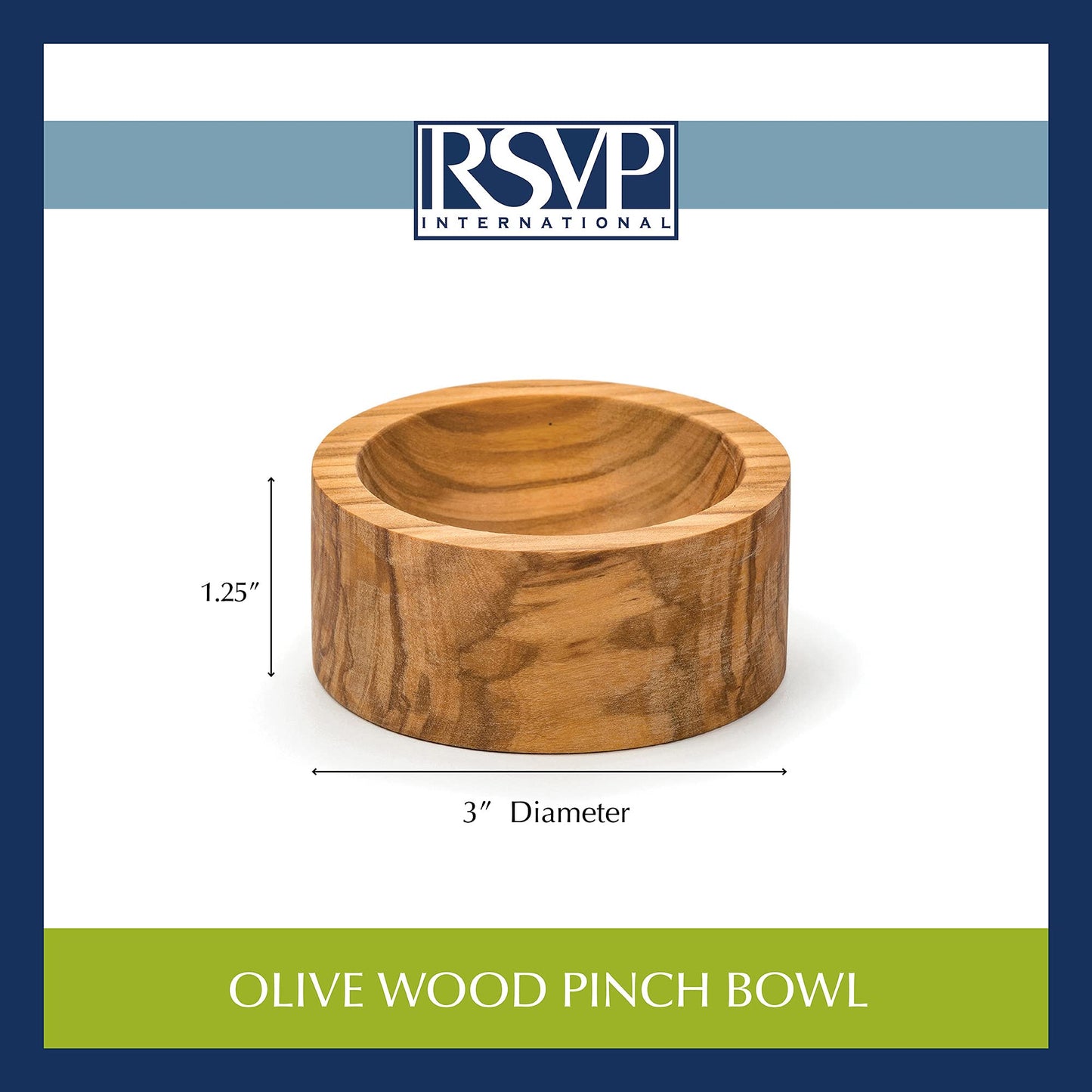 RSVP International Olive Wood Condiment Pinch Bowl, 3" | Rustic, Natural Authentic Italian Olive Wood | Classic Style for Kitchens, Tables, & More | Functional for Salts, Peppers, & Herbs