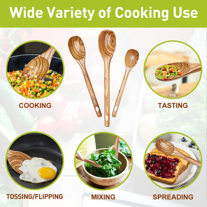 3 Piece Wooden Spoons for Cooking Spoon Set Wood Cooking Utensils Serving Spoon Kitchen Spatula Large Mixing Spoon Long Baking Ladle Bamboo Stirring Non Toxic Spoons Kitchen Tools Utensil