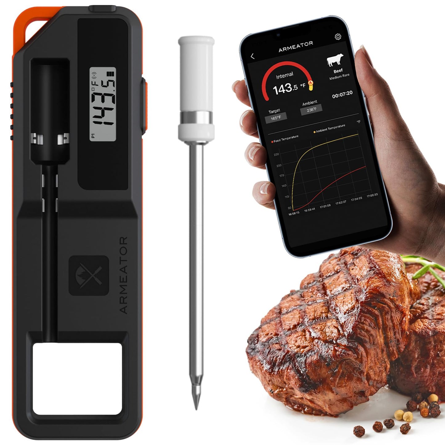 Smart Bluetooth Wireless Meat Thermometer Digital with App | Instant Read Grill Thermometers | WiFi Unlimited Range for BBQ,Oven, Smoker, Air Fryer | Fit for Steak, Chicken, Turkey | Gifts for Men