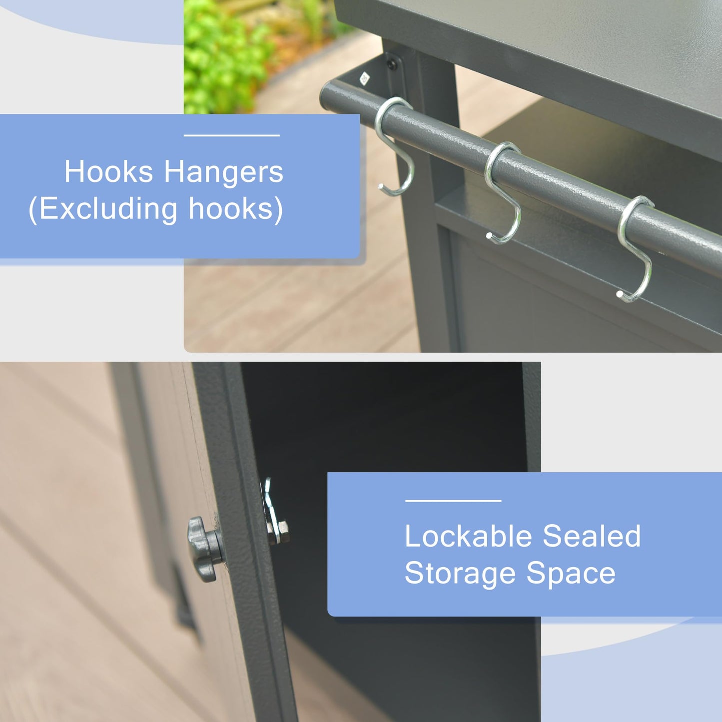 Domi Grill Carts Outdoor Storage Cabinet with Wheels, Metal Outdoor Grill Cart Kitchen Dining Table Cooking Prep BBQ Table for Patio, Kitchen Island, Home Party, Bar (Grey)